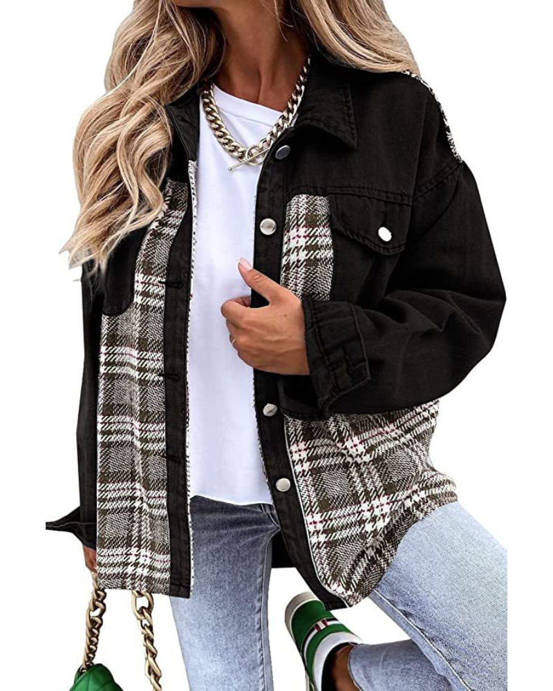 Ava – Plaid-Design Denimjacke