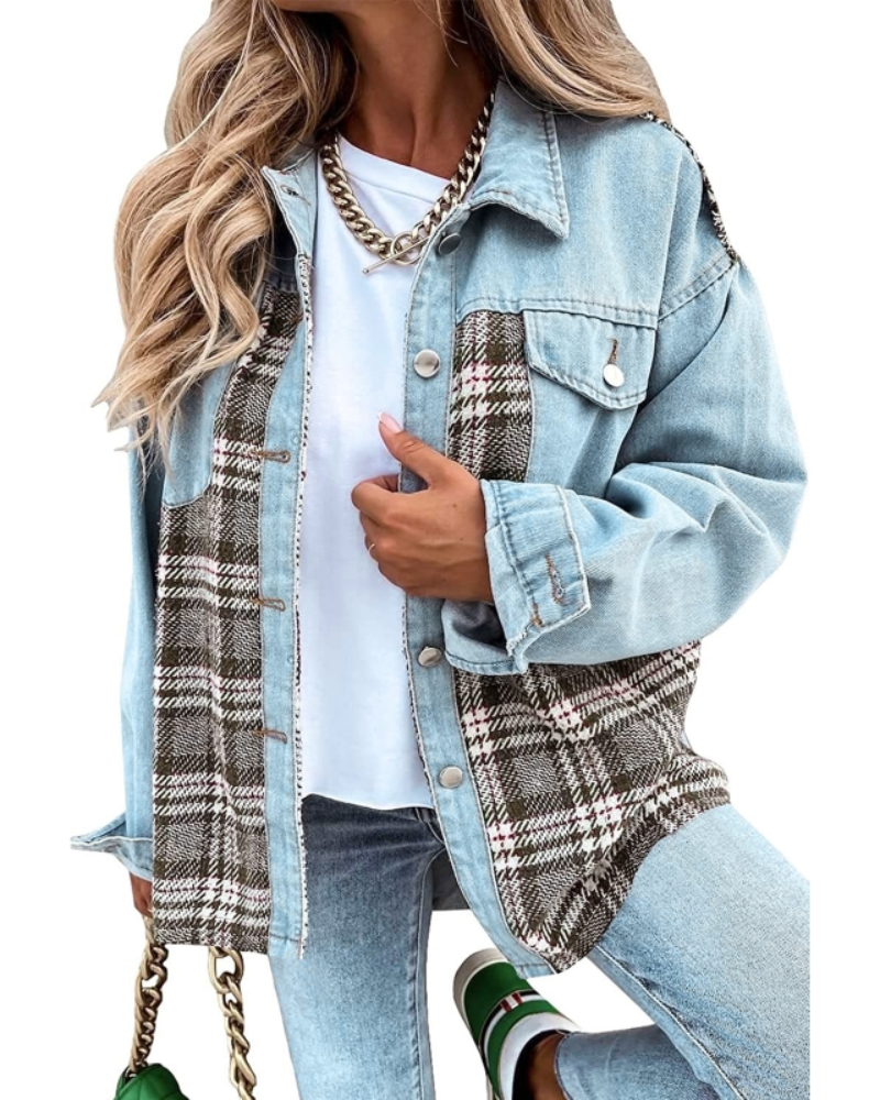 Ava – Plaid-Design Denimjacke