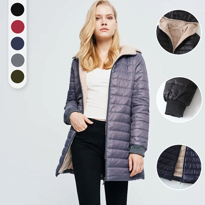 Violetta - Mittellange Jacke mit Kapuze