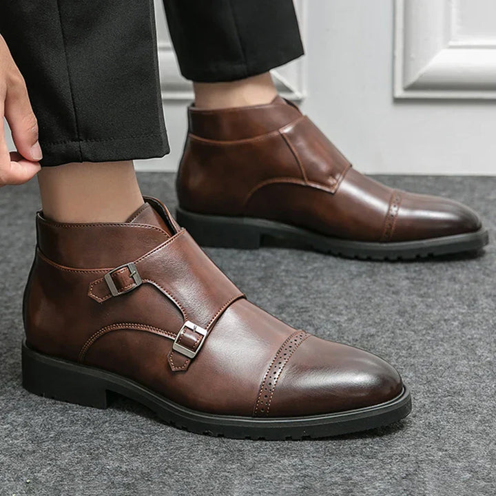 Darell - Leder-Doppelmonk-Stiefel mit Riemen