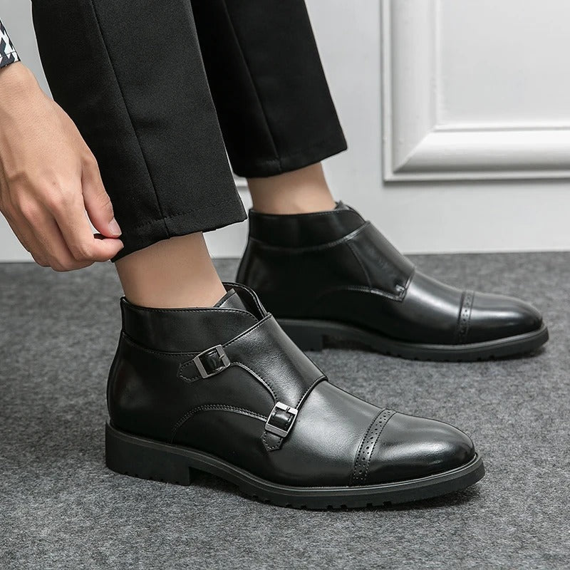 Darell - Leder-Doppelmonk-Stiefel mit Riemen