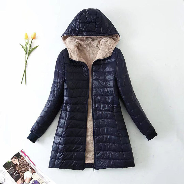 Violetta - Mittellange Jacke mit Kapuze